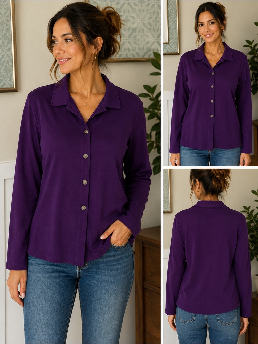 Draper’s & Damon’s Purple Long Sleeve Button Front Top – Women’s XL